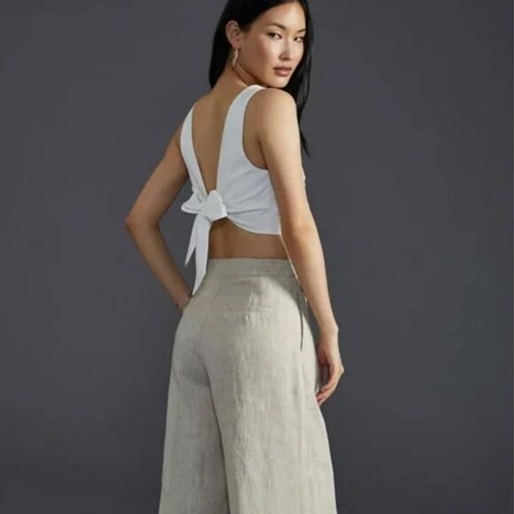 Anthropologie Sovere Instance High Waist Wide Leg Oatmeal Pleated Linen Pants L - Picture 7 of 14